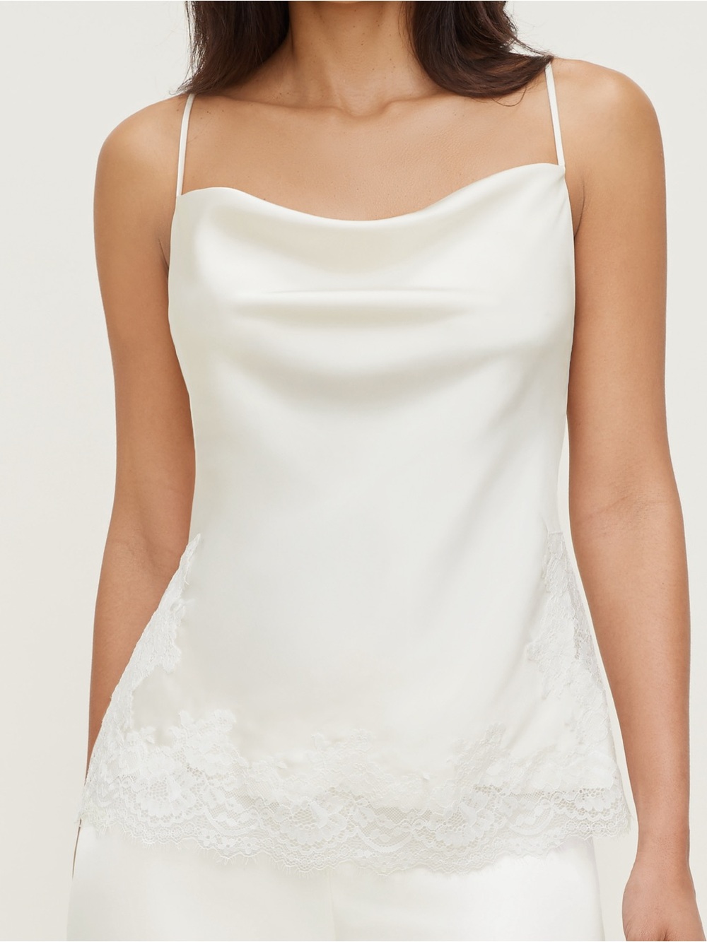 Dynamite Ivory Lace-Trim Satin Cami